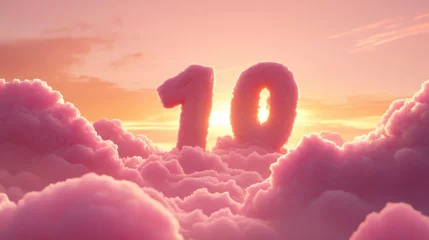 Fototapete Sky-High Milestone: Pink Clouds Celebrate the Big 10 © Дарья Вовкула