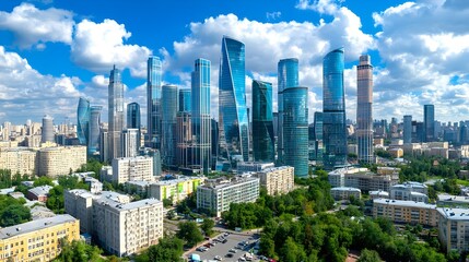 Obraz premium Moscow City Skyline, Modern Architecture, Russia - Aerial Photography