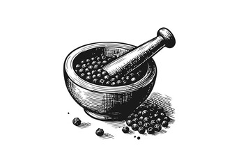 Black Pepper Hand Drawn Illustration Sketch Vector Isolated