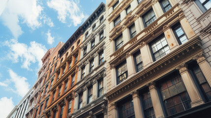 Fototapeta premium Historic buildings with ornate facades and blue sky