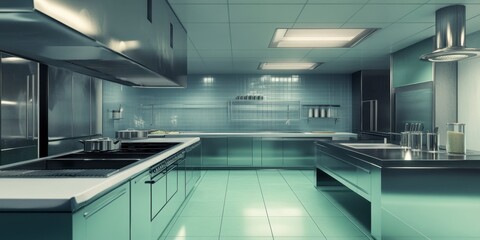 Modern Metallic Kitchen Interior for Professional Chef Culinary Academy