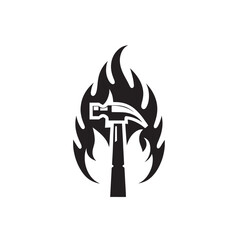 Hammer in flames icon.