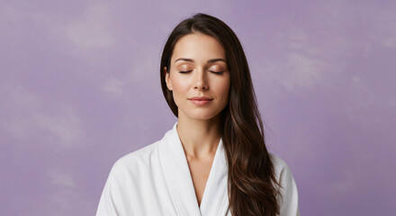 Serene Woman Meditating on Soft Lilac Background