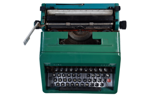 antique green typewriter, analogical typing