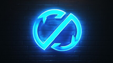 Blue Neon Circle Symbol on Brick Wall