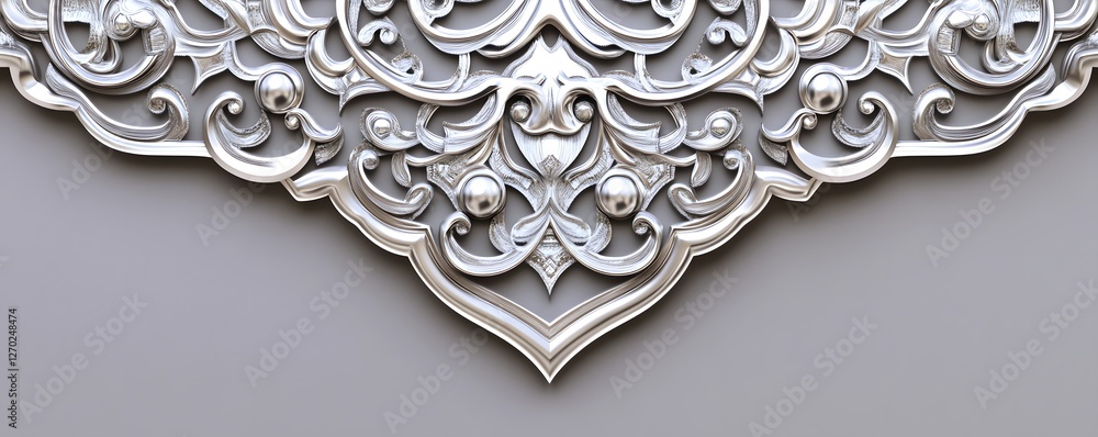 Poster silver ornamental design showcasing intricate patterns on a gray surface