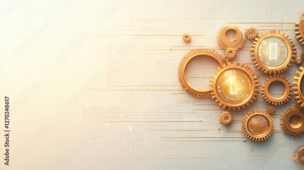 Poster intricate arrangement of interlocking gears on a clean white background showcasing mechanical precis