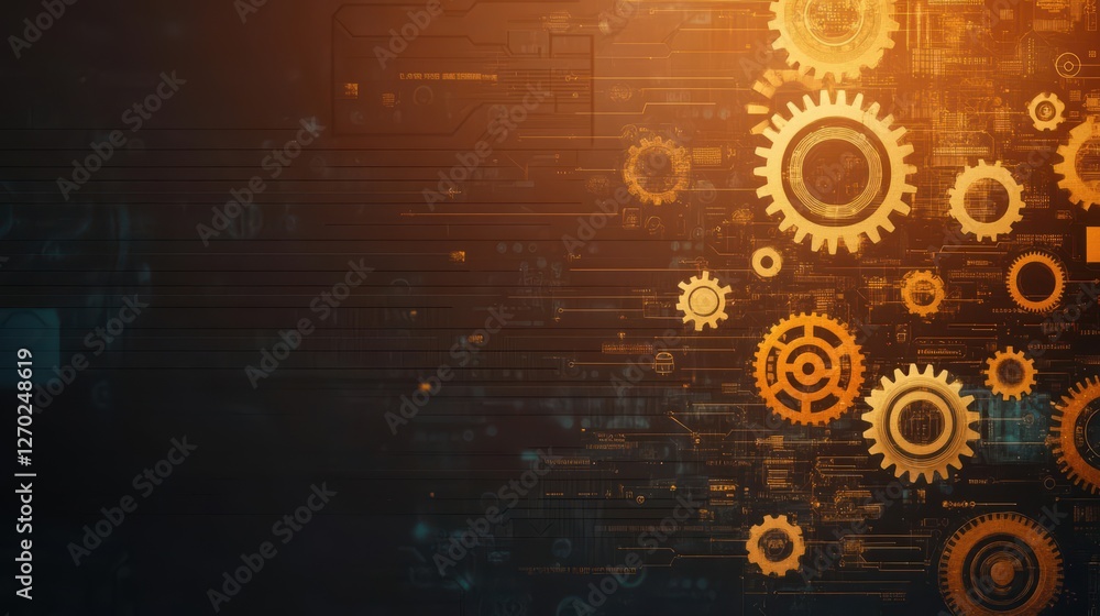Poster intricate background featuring interlocking gears in various sizes and textures creating a steampunk