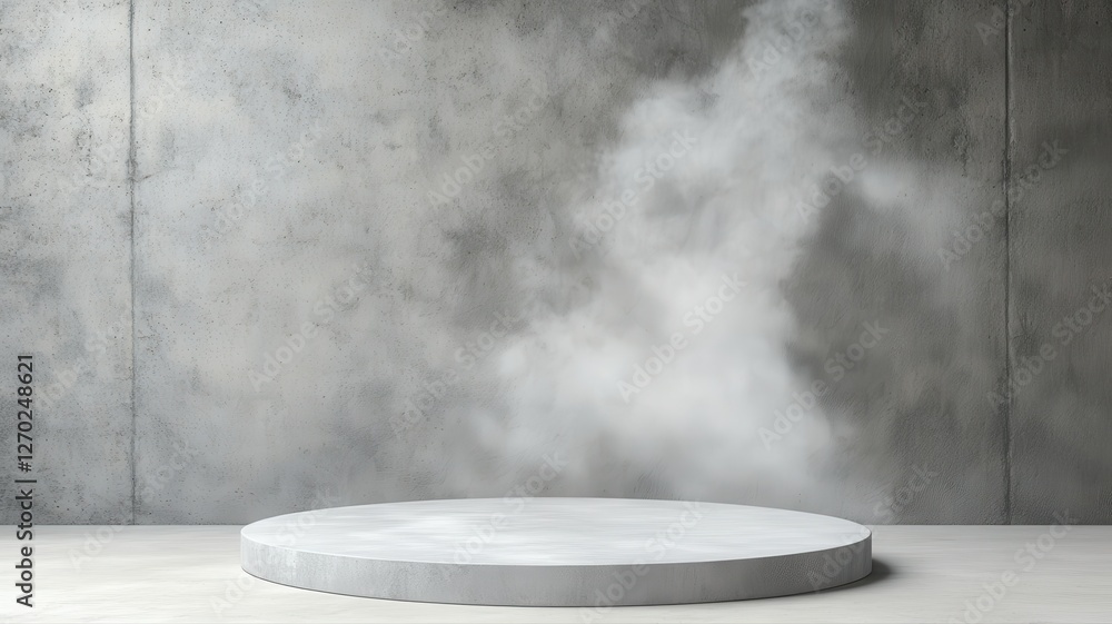 Poster minimalist concrete podium with subtle smoke effect, perfect for product display or design backgroun