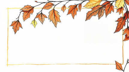 Autumn leaves watercolor frame on white background