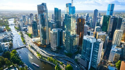 Obraz premium Melbourne Aerial Cityscape Skyline - Aerial photography