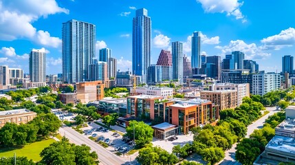 Obraz premium Austin Texas Skyline Aerial View Cityscape - Aerial Photography