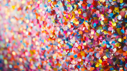 Colorful confetti falling, festive background