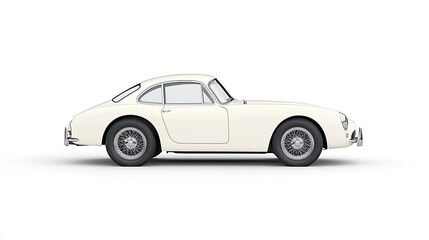 Classic white sports car in profile view, showcasing sleek design against a minimal backdrop