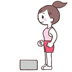 昇降運動で箱の前に立つ女性全身イラスト