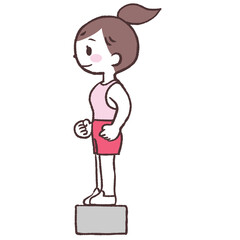 昇降運動で箱の上に立つ女性全身イラスト