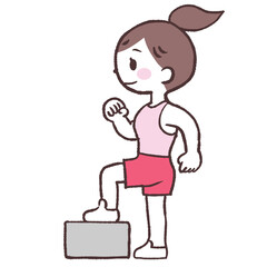 昇降運動で箱に乗ろうとする女性全身イラスト