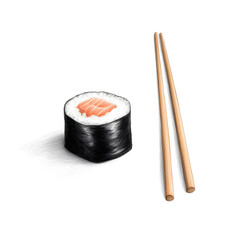 Sushi roll with salmon and chopsticks, perfect for birthday celebration