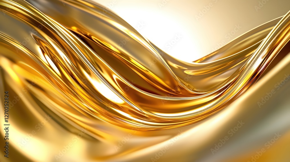Poster elegant golden fabric waves in a luxurious abstract design with smooth curves and reflective surface