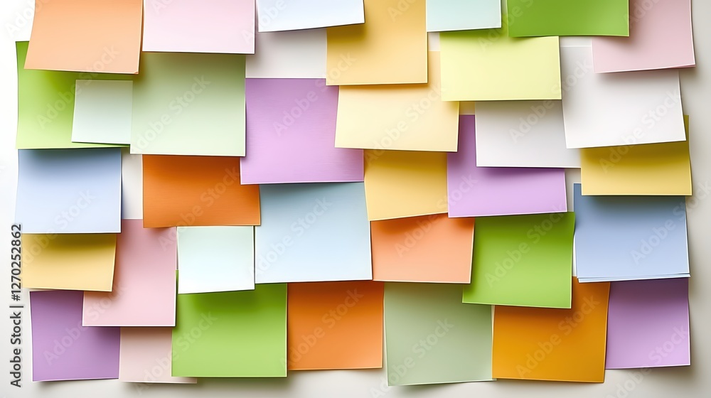 Poster colorful pastel sticky notes arranged in creative pattern for background and backdrops