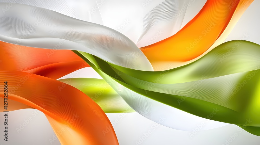 Aufkleber Abstract flowing ribbons of white orange and green colors create a dynamic and vibrant composition with light background