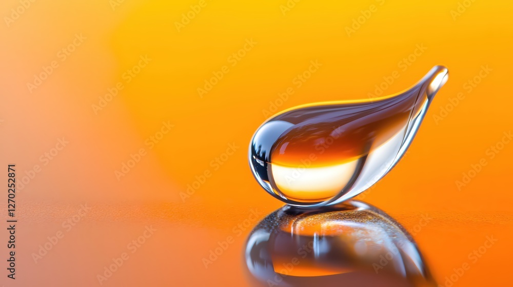 Poster Captivating close up of a single water droplet reflecting light on an orange surface creating a clean and modern look with a minimalist style