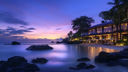 Fototapeta premium Tropical resort beachfront at twilight