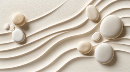 Smooth white stones on textured sandy background