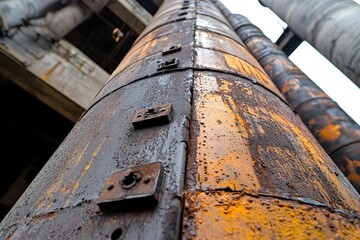 Industrial Rusting Metal Structure with Rivets and Peeling Paint in an Abandoned Factory