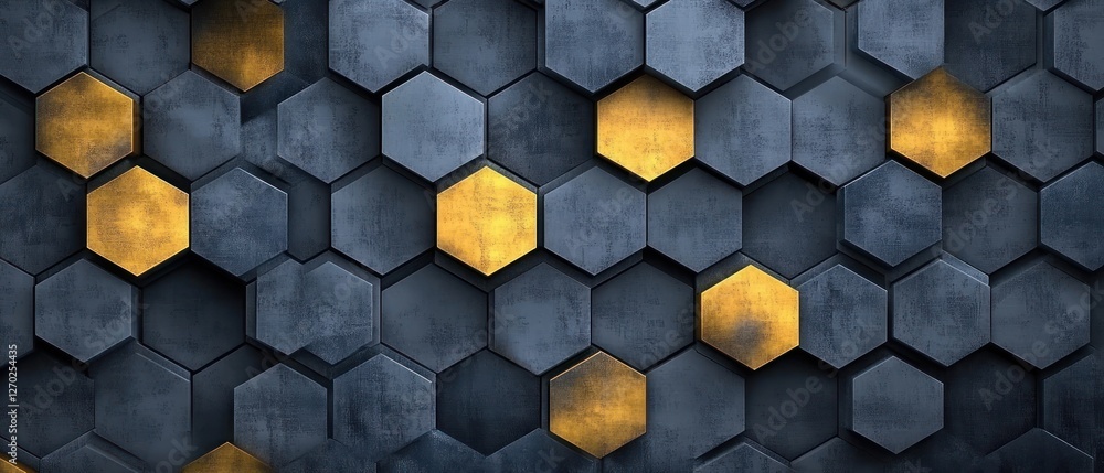 Poster abstract hexagonal pattern with gold accents