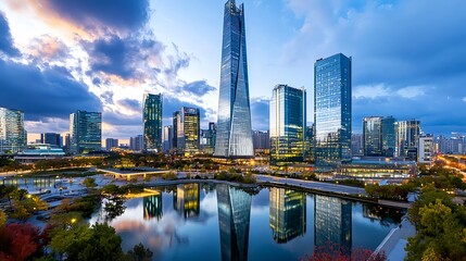 Obraz premium Modern Cityscape Reflection at Dusk - Cityscapes: Always a popular .