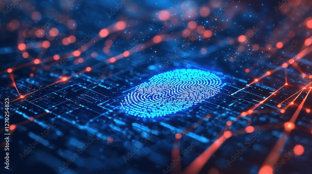 Poster digital fingerprint on abstract network background with technology elements
