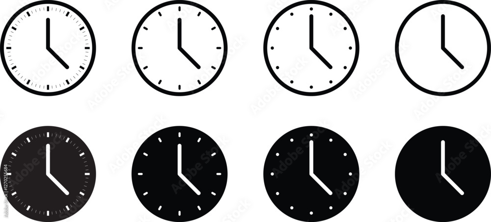 Poster time and clock icon set isolated on transparent background