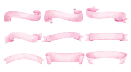 Ribbons elements watercolor stye. Flat banner ribbon for decorative design. Ribbons, Banners, badges, Labels Design Elements.