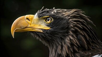 Fototapeta premium Stunning Close-up Portrait of a Steller's Sea Eagle Against a Dark Background - Majestic Wildlife Photography