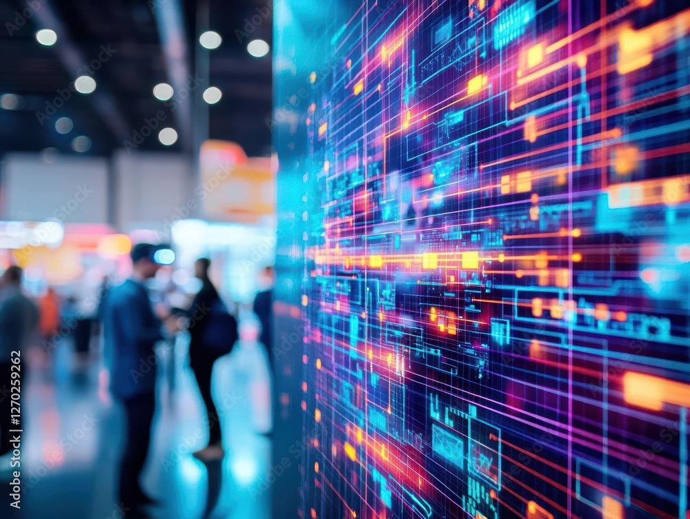 Poster vibrant wall display featuring colorful data visualizations in an urban environment creating a dynam