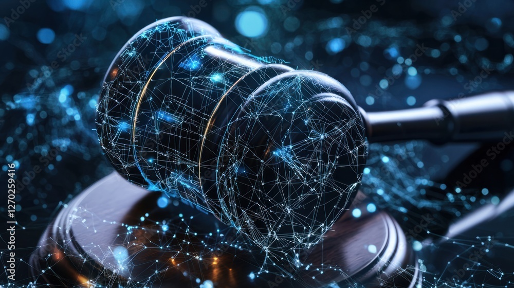 Aufkleber digital justice concept with gavel and network lines in background
