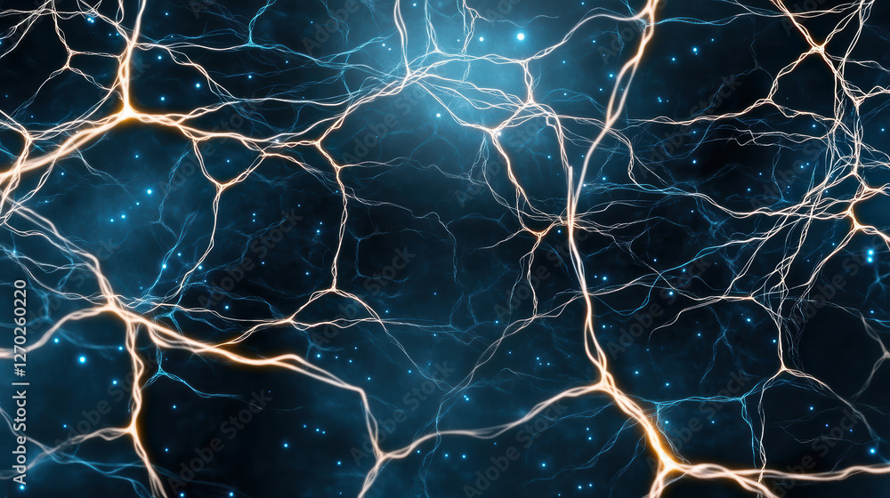 Poster glowing neural connections in vibrant blue background create dynamic visual