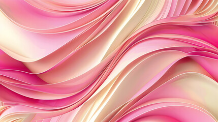 Abstract wave patterns in pink and gold hues create a smooth, flowing design.