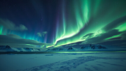 Naklejka premium Aurora borealis, Northern lights with starry in the night sky. Aurora in Norway.