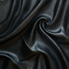 Obraz premium A close-up view of luxurious black fabric with a smooth and glossy surface, showcasing intricate folds and textures. Ideal for fashion, textile design, and artistic projects.