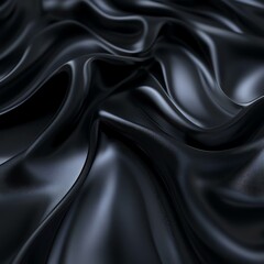 Fototapeta premium A close-up view of smooth, flowing black fabric, showcasing elegant drapery and a luxurious texture, perfect for backgrounds, fashion, and design projects.