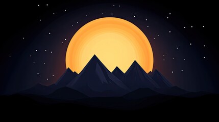 Fototapeta premium A serene sunset over majestic mountains, with a starry night sky in the background