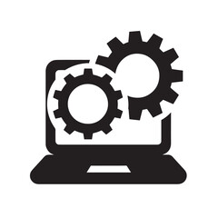 Laptop with gears, digital engineering.