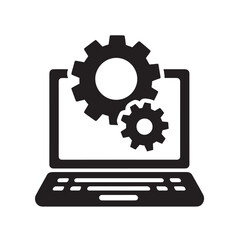 Laptop with gears, system maintenance.