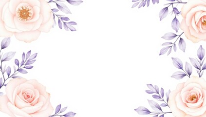Fototapeta premium Elegant Floral Frame with Violet and Blush Roses in Watercolor Style