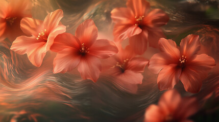 Obraz premium Blooming flower waves creates dreamy scene, like delicate dance in time, soft petals unfurl in captivating symphony of color and light