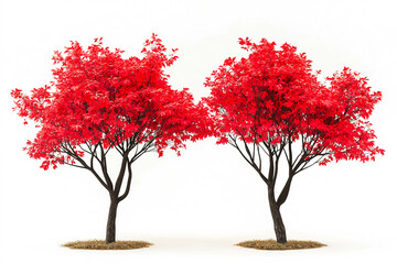 red japanese maple trees isolated on white background