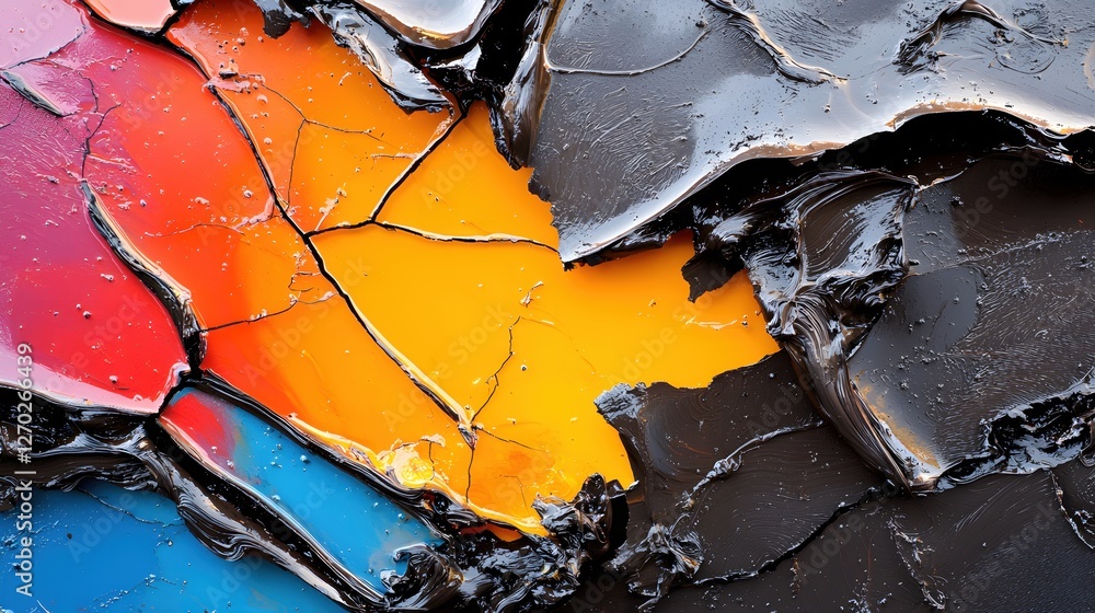 Poster abstract oil paint texture with vibrant colors and dark accents creating a dynamic and modern artist