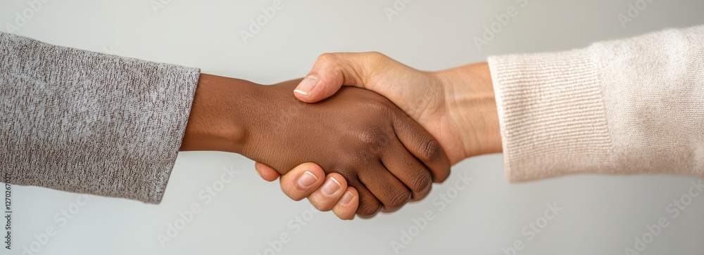 Aufkleber building trust through handshake between diverse individuals, symbolizing unity and collaboration